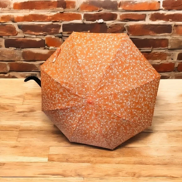 Vintage Christian Dior 70s 80s Orange Paisley pattern Umbrella - Picture 2 of 15